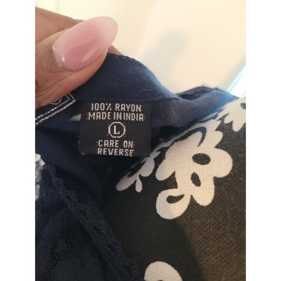 VTG Nostalgia Chiffon Lace Blue Sheer Overlay Maxi Dress Sz L Ethereal Witchcore - Picture 11 of 13